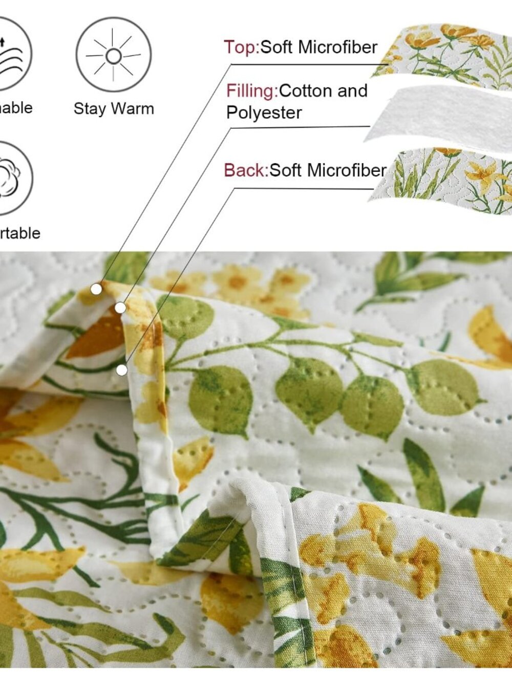 Floral Quilt Sets Full/Queen Size Reversible Countryside Bedspread Coverlets Lig - Picture 4 of 7